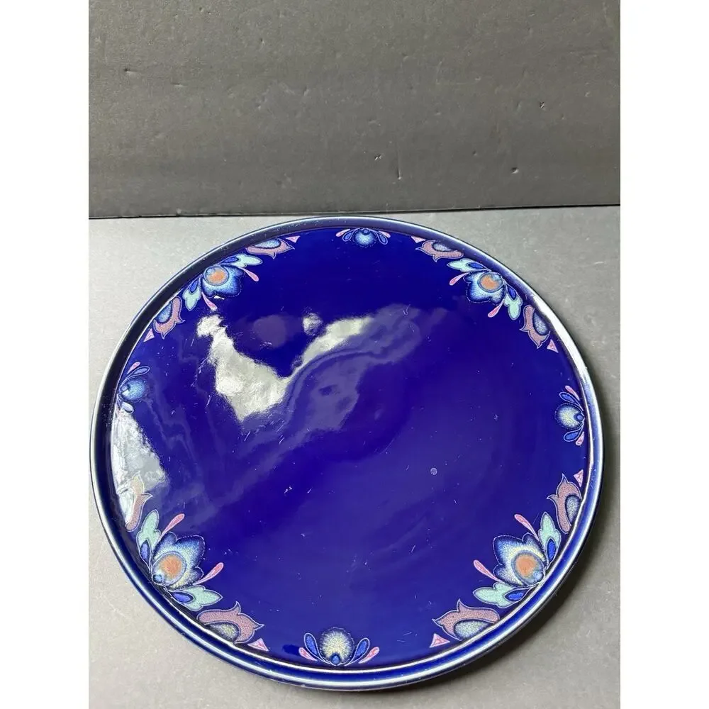 Denby Langley Baroque Pottery Round Platter Cake Plate Blue Floral Cottagecore